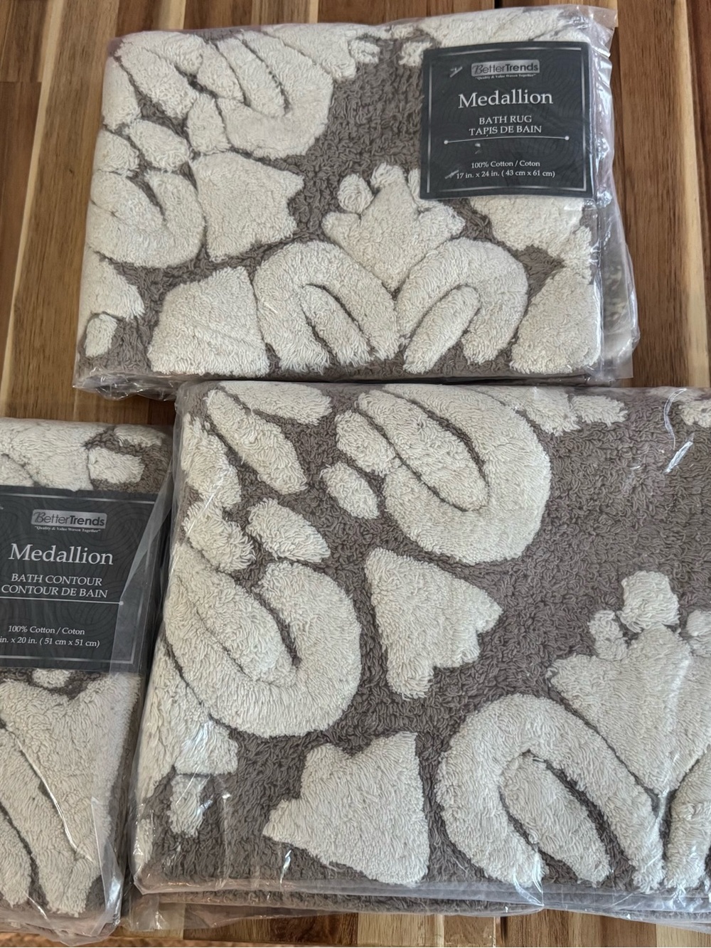 Better Trends Medallion 3-Piece Bath Rug Set Gray/Cream NEW